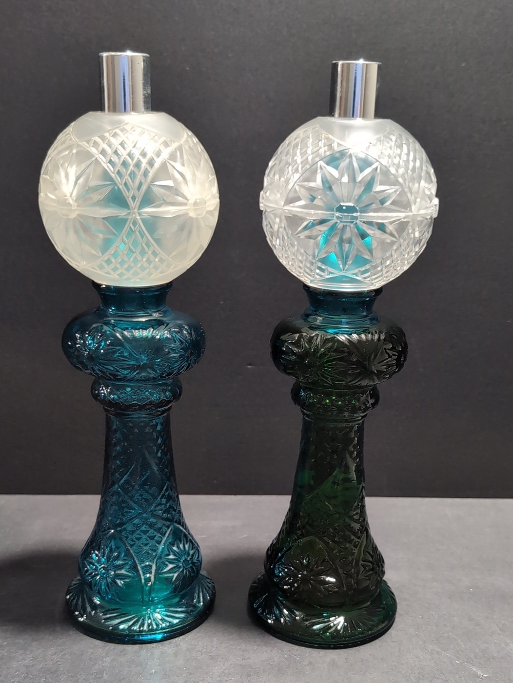 VGT,Lot Of 2 Avon Mansion Cologne Bottles In Teal Blue.